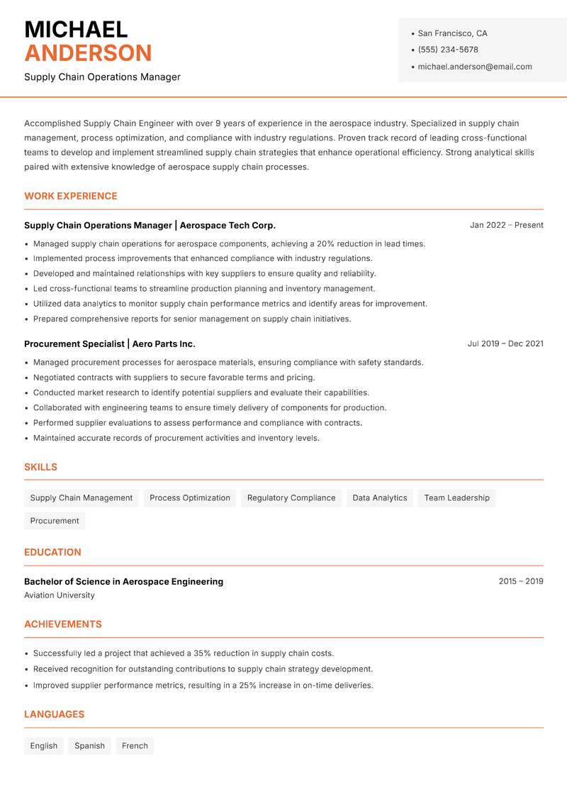 Supply Chain Engineer resume template — Modern Professional