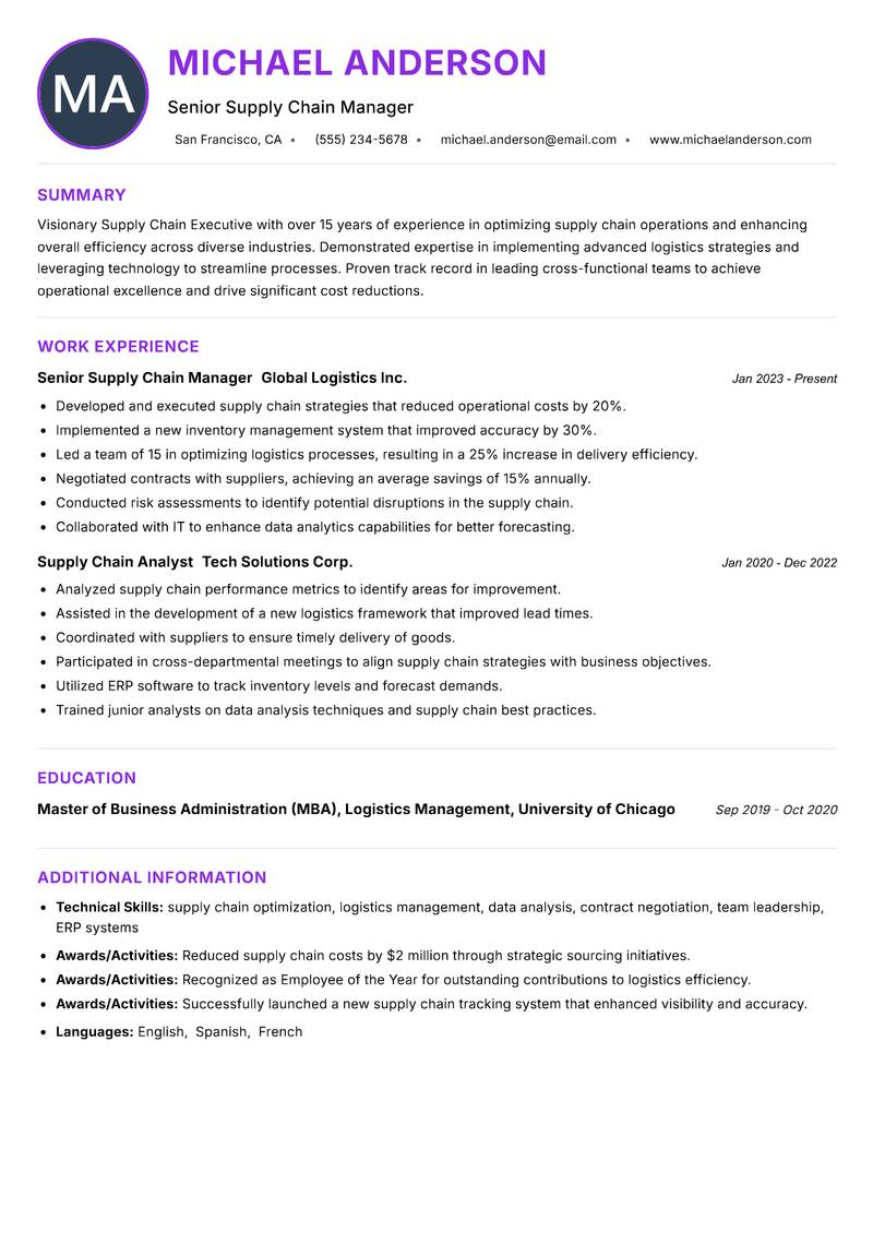 Supply Chain Executive resume example — ATS-friendly template