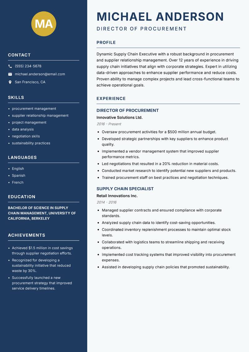 Supply Chain Executive resume template — Classic Clean