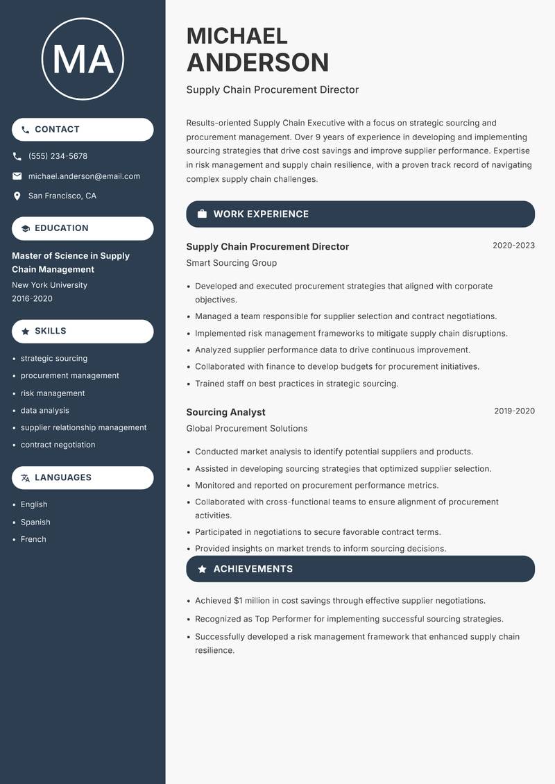 Supply Chain Executive resume template — Compact