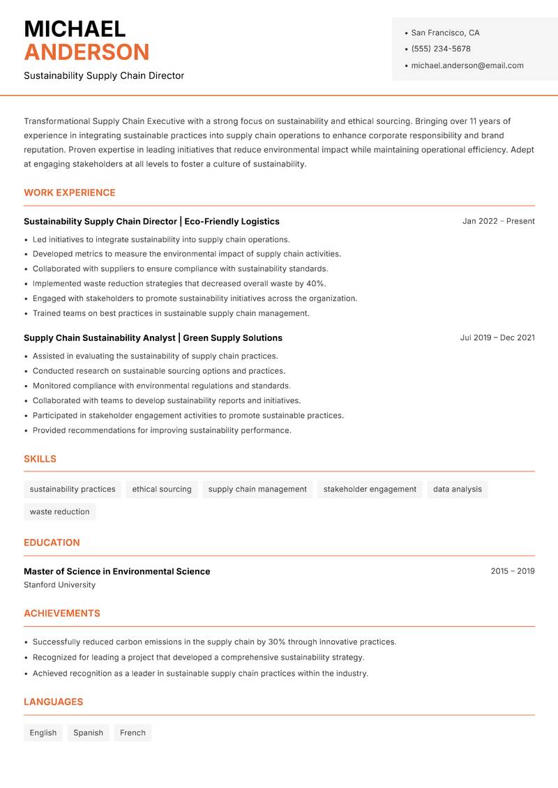 Supply Chain Executive resume template — Modern Professional