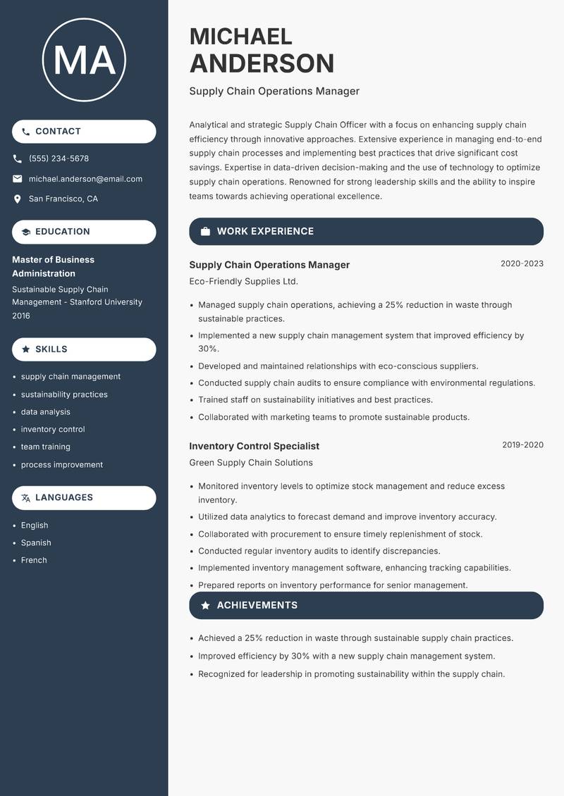 Supply Chain Officer resume template — Compact