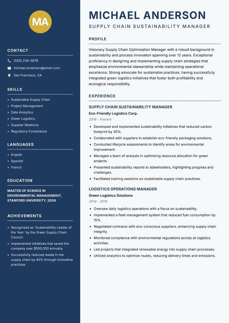 Supply Chain Optimization Manager resume template — Classic Clean