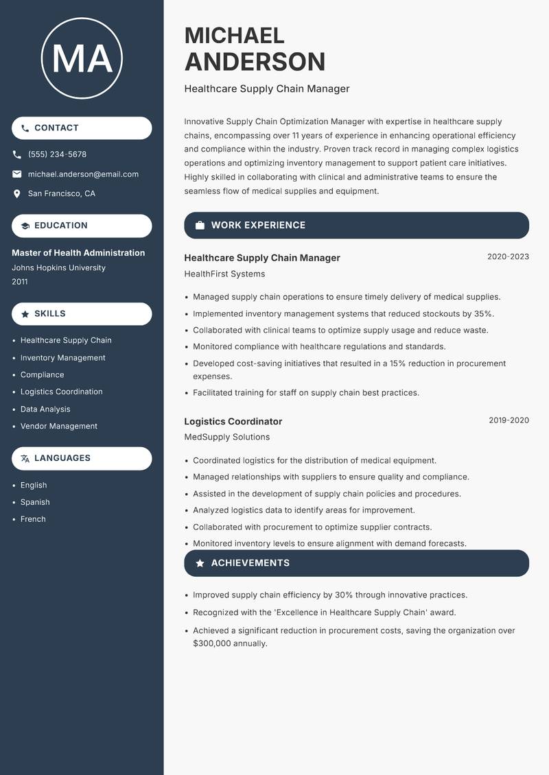 Supply Chain Optimization Manager resume template — Compact