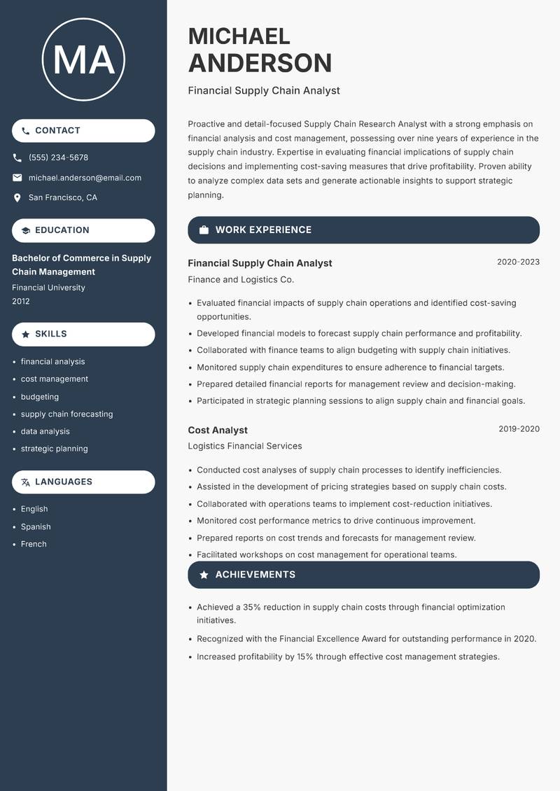 Supply Chain Research Analyst resume template — Compact