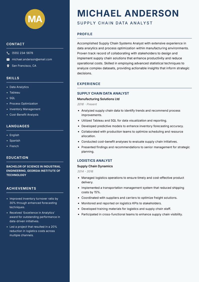 Supply Chain Systems Analyst resume template — Classic Clean