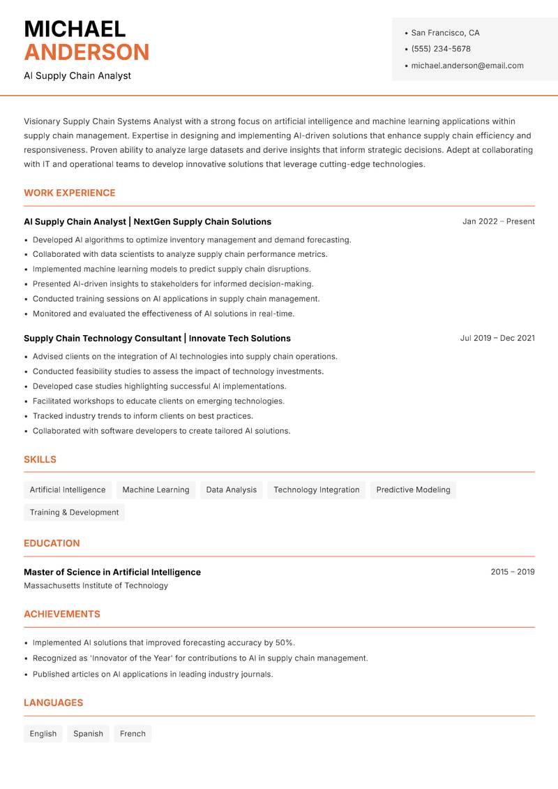 Supply Chain Systems Analyst resume template — Modern Professional