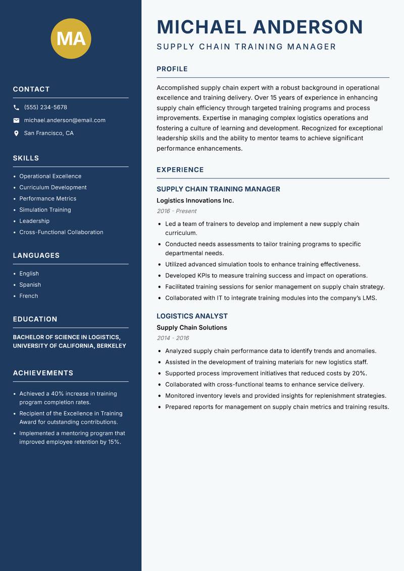 Supply Chain Trainer resume template — Classic Clean