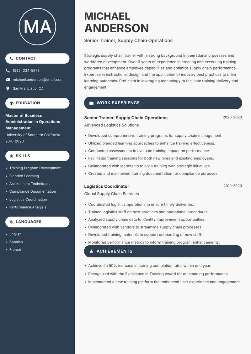 Supply Chain Trainer resume template — Compact