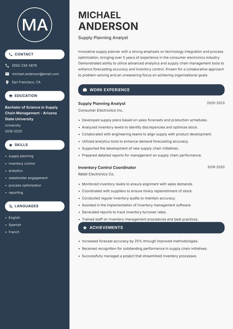 Supply Planner resume template — Compact
