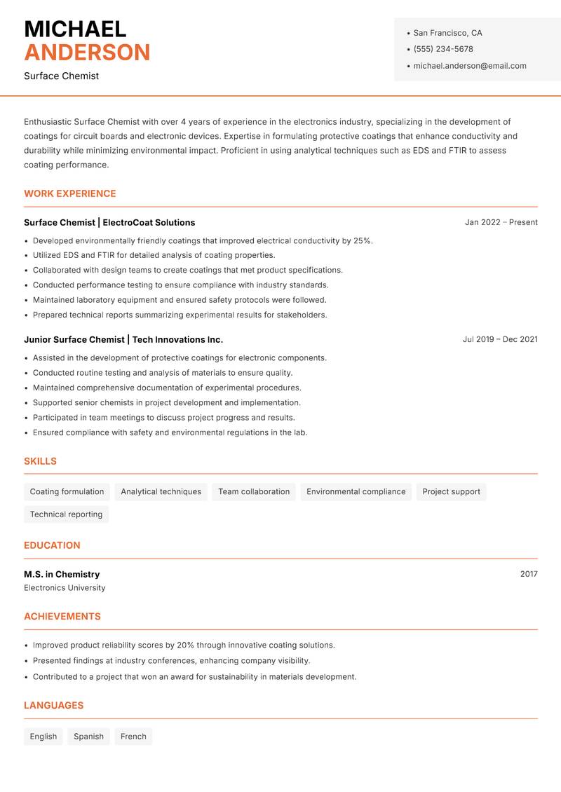 Surface Chemist resume template — Modern Professional