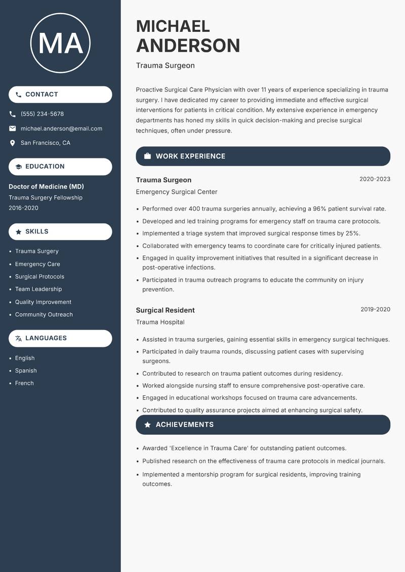 Surgical Care Physician resume template — Compact