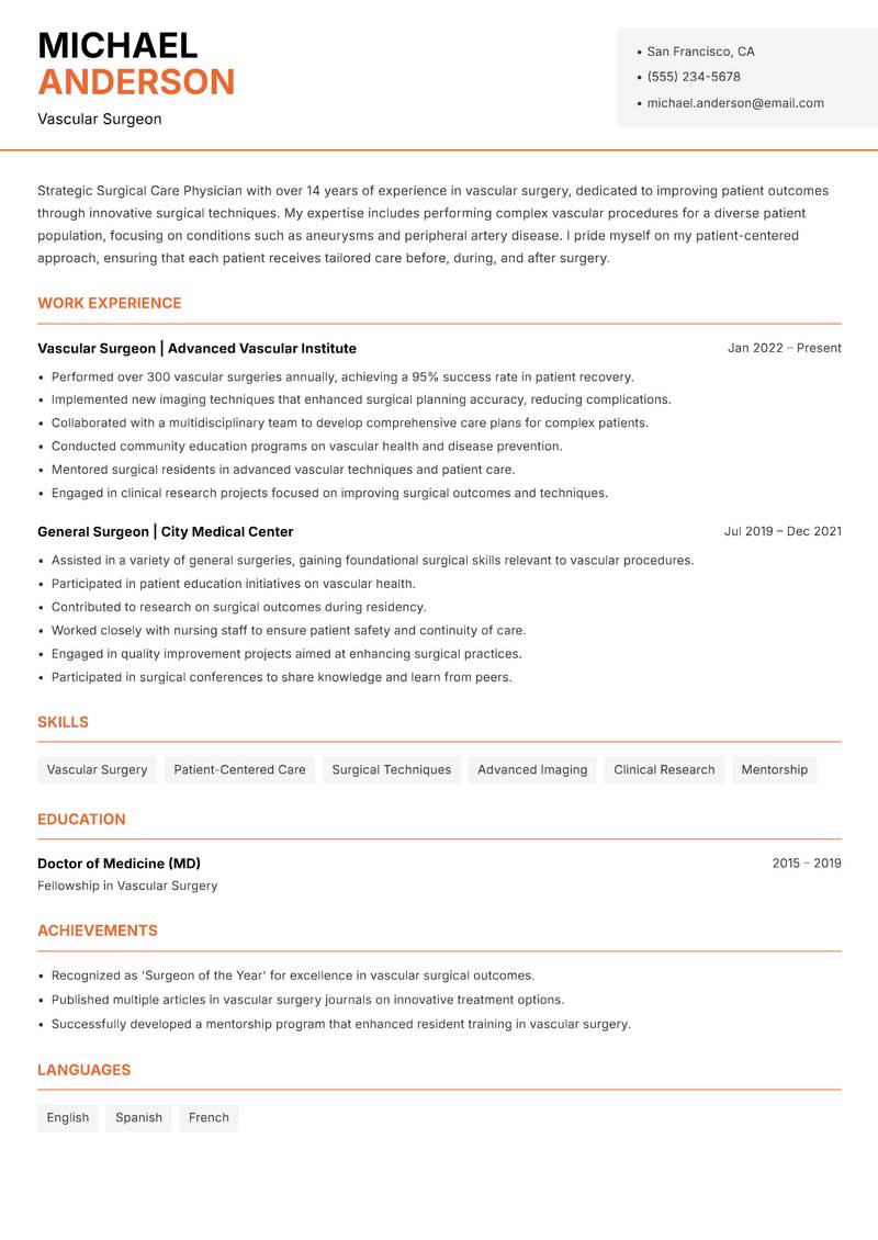 Surgical Care Physician resume template — Modern Professional
