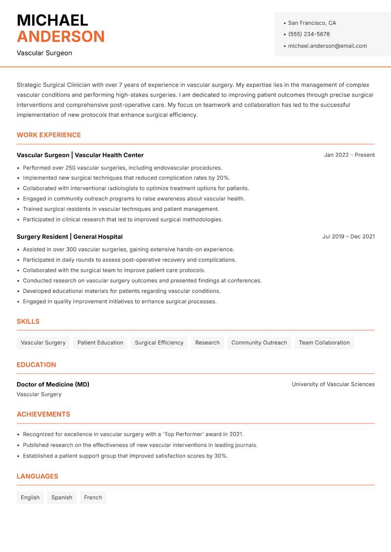 Surgical Clinician resume template — Modern Professional