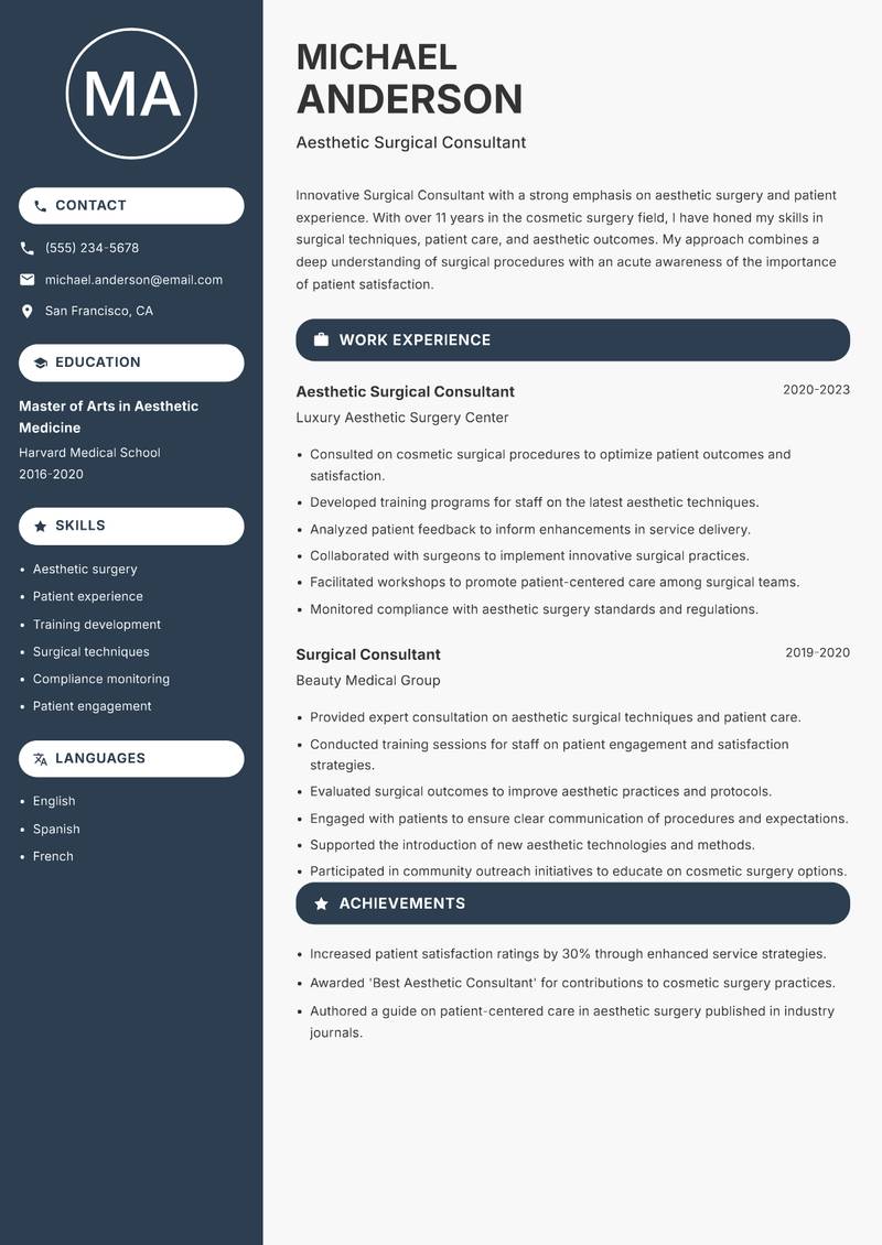 Surgical Consultant resume template — Compact
