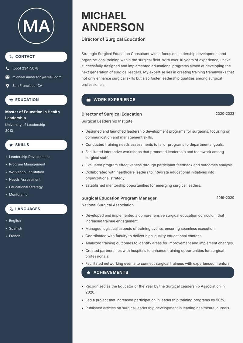 Surgical Education Consultant resume template — Compact