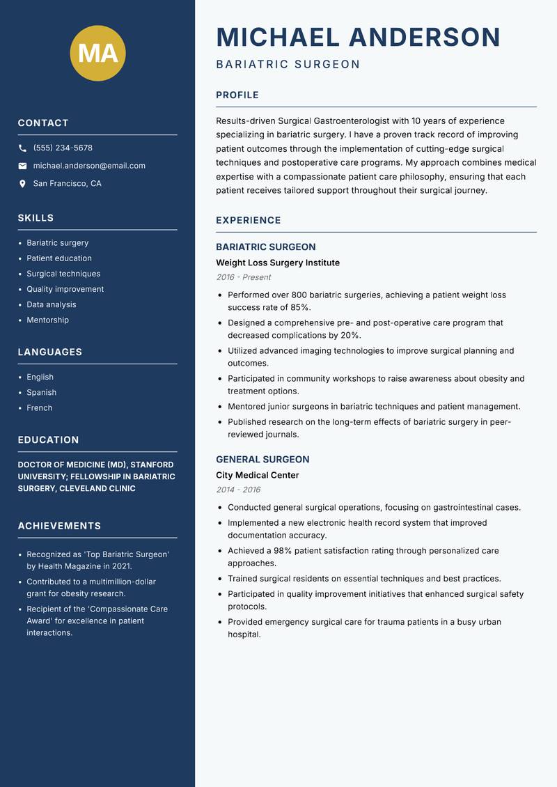 Surgical Gastroenterologist resume template — Classic Clean
