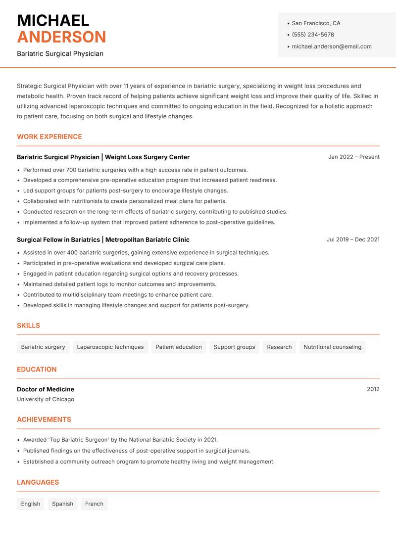 Surgical Physician resume template — Modern Professional