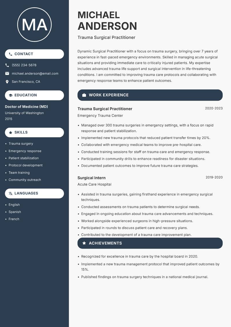 Surgical Practitioner resume template — Compact