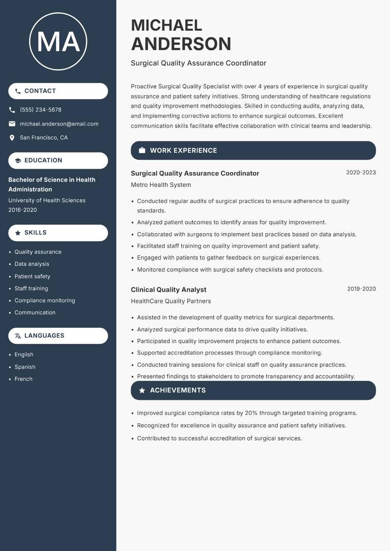 Surgical Quality Specialist resume template — Compact