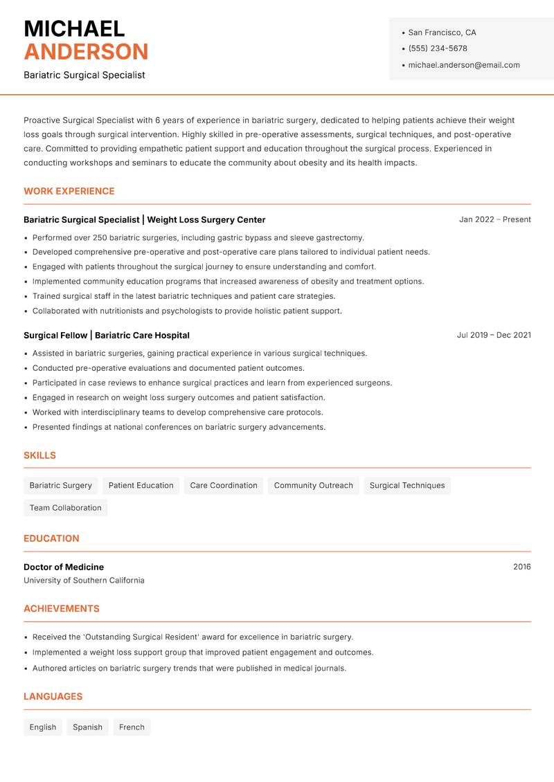 Surgical Specialist resume template — Modern Professional