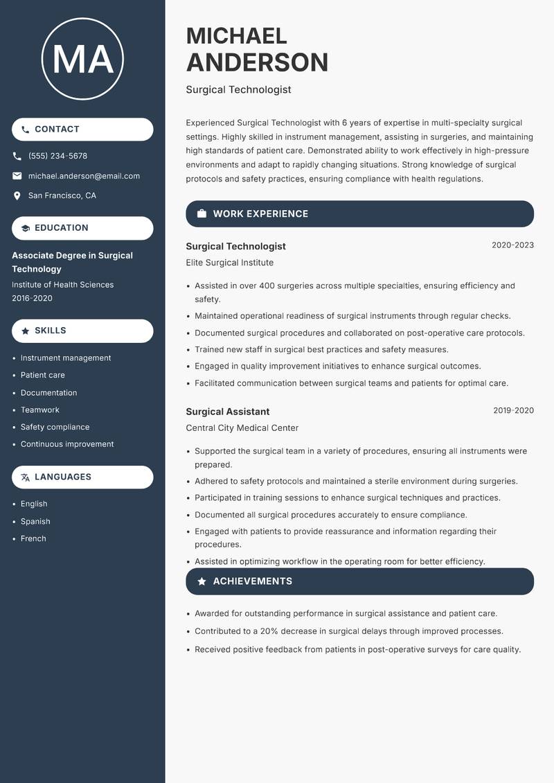 Surgical Technologist resume template — Compact
