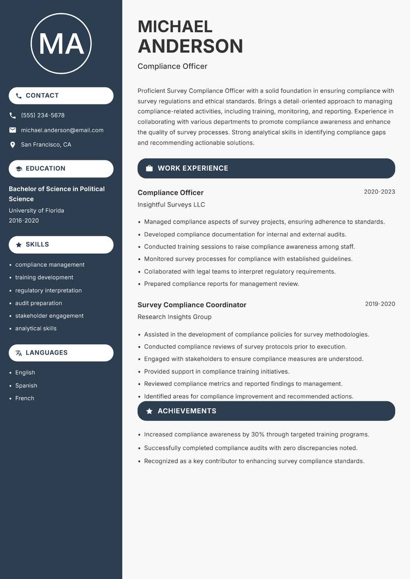 Survey Compliance Officer resume template — Compact