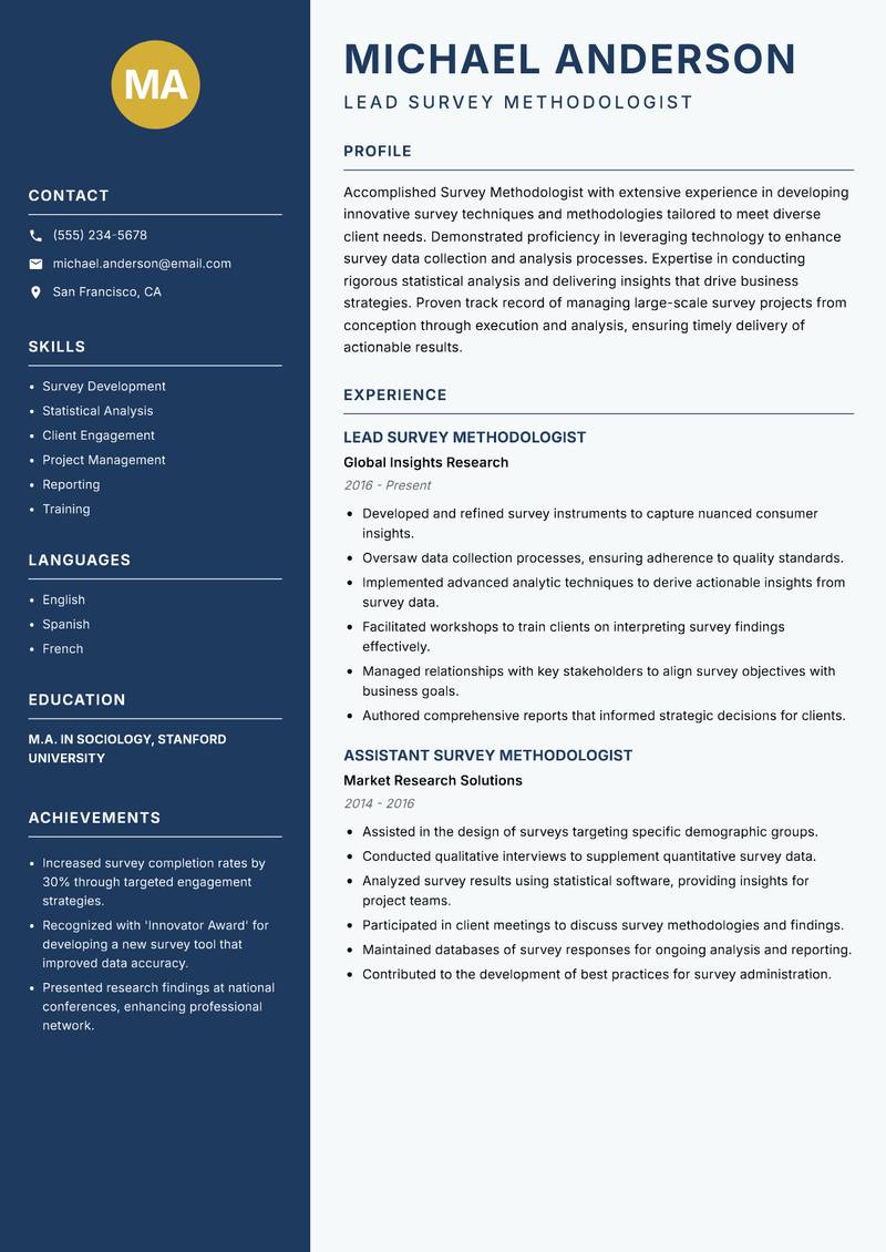 Survey Methodologist resume template — Classic Clean