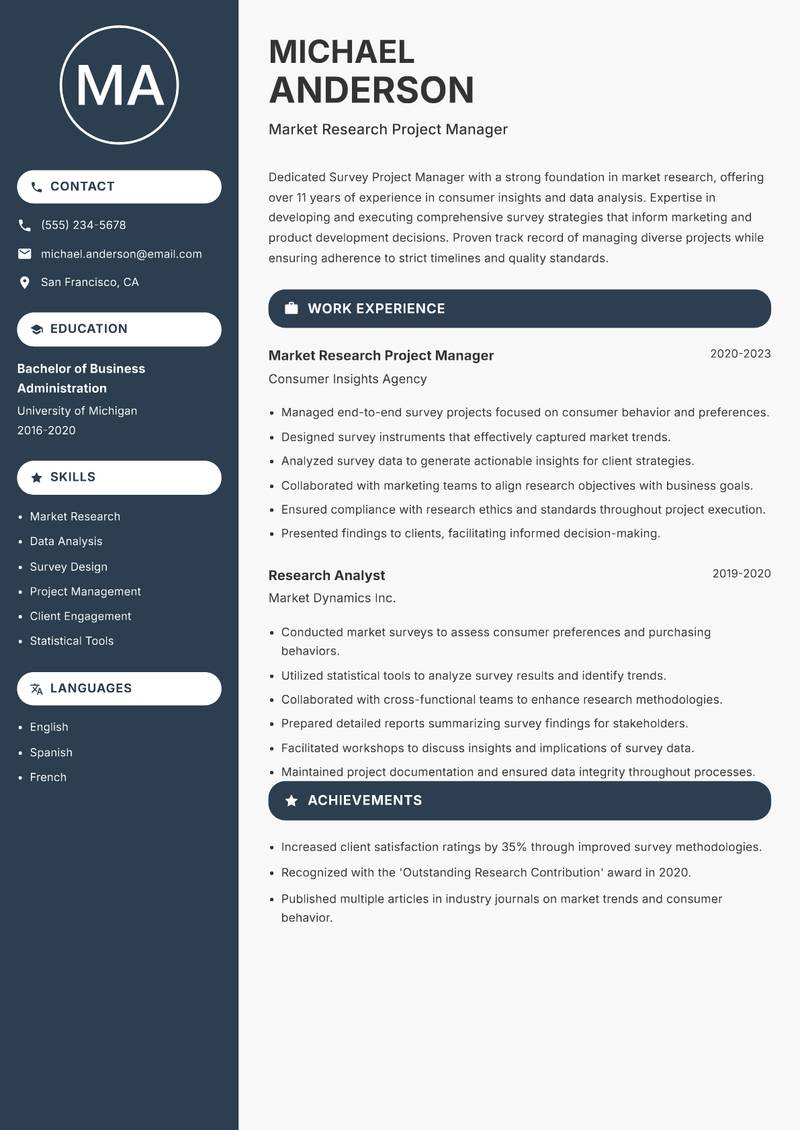 Survey Project Manager resume template — Compact