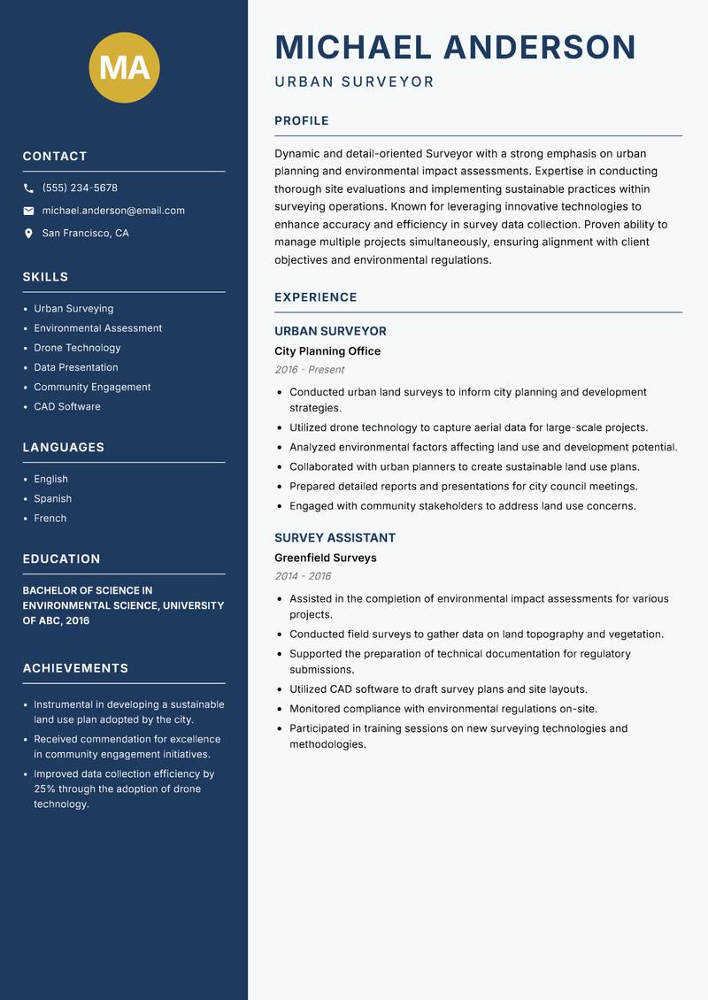 Surveyor resume template — Classic Clean