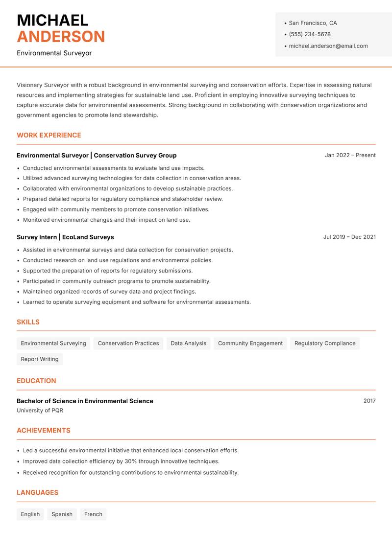 Surveyor resume template — Modern Professional