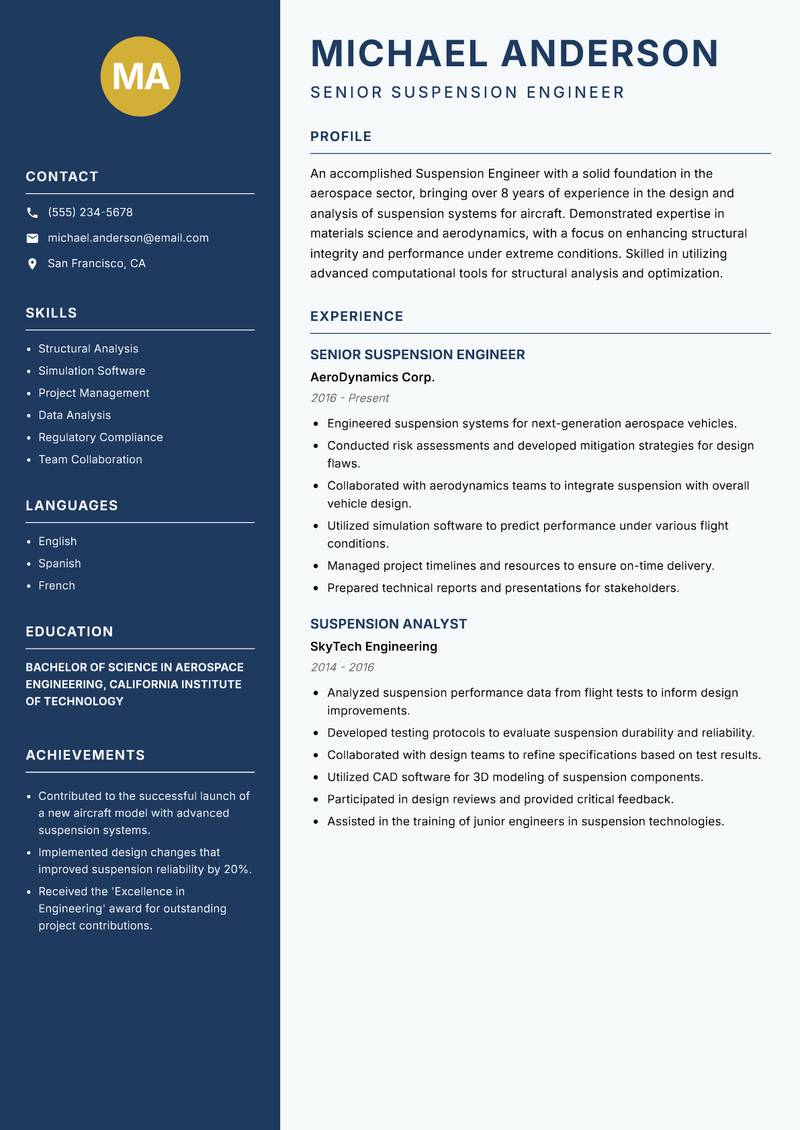 Suspension Engineer resume template — Classic Clean