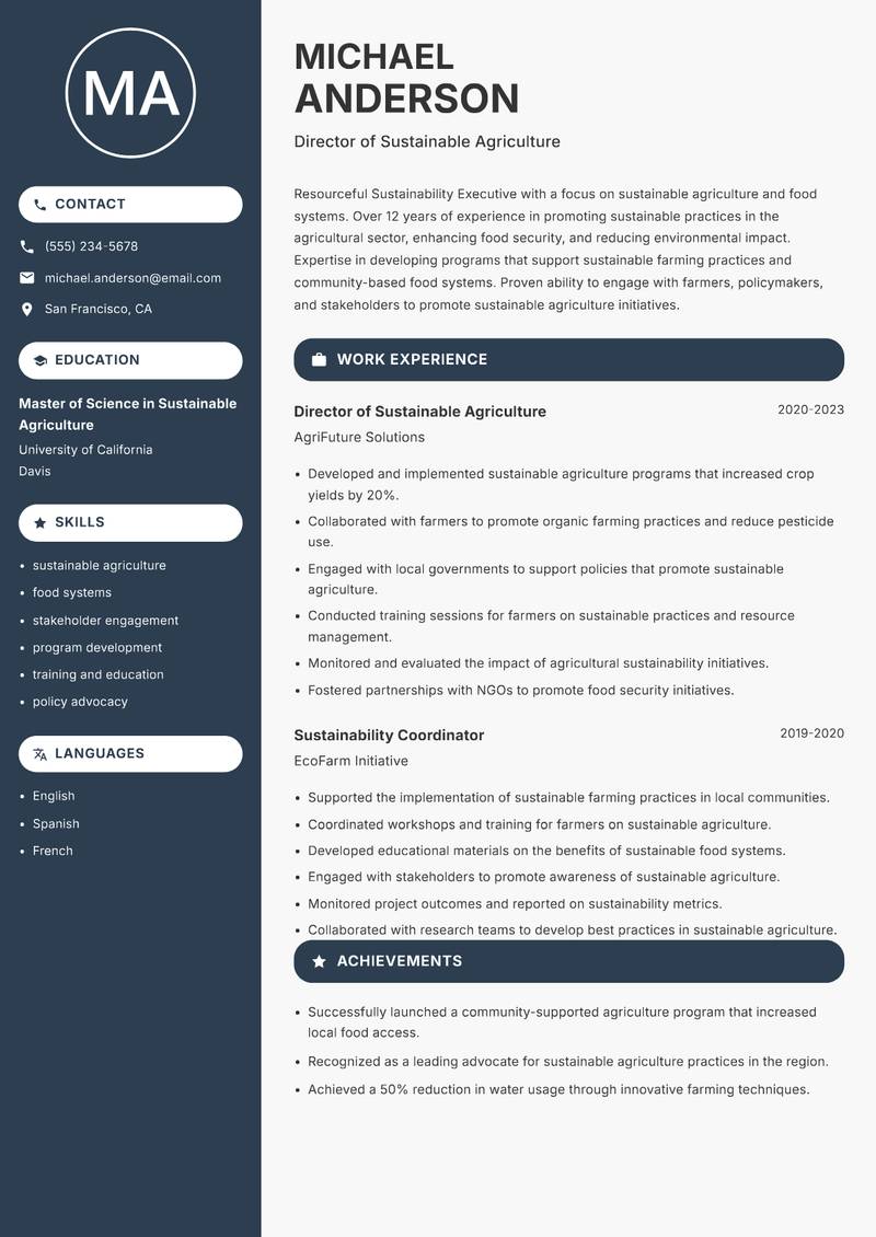 Sustainability Executive resume template — Compact