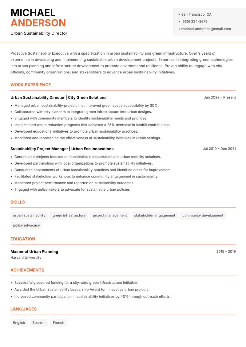 Sustainability Executive resume template — Modern Professional