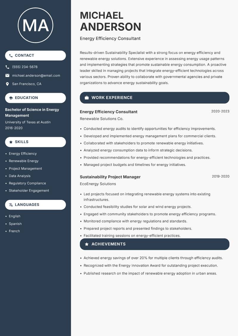 Sustainability Specialist resume template — Compact