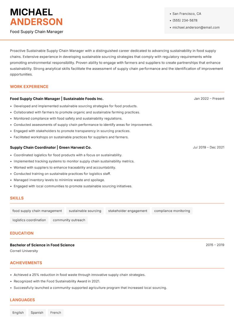 Sustainable Supply Chain Manager resume template — Modern Professional