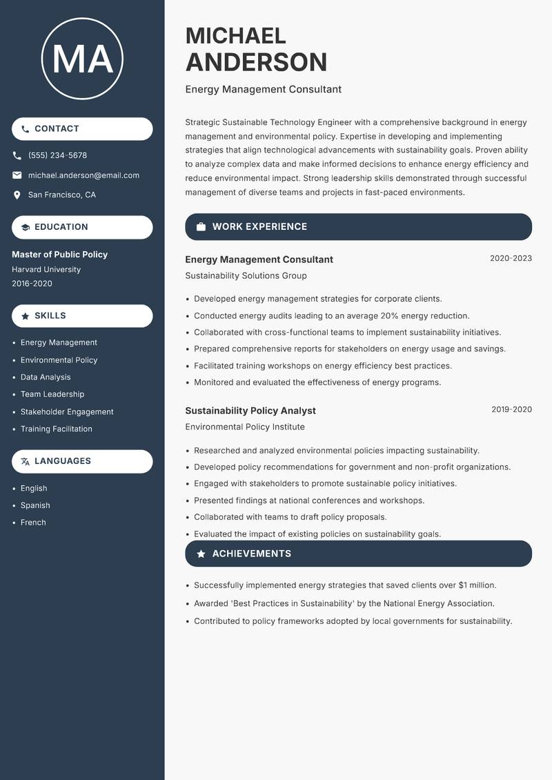 Sustainable Technology Engineer resume template — Compact