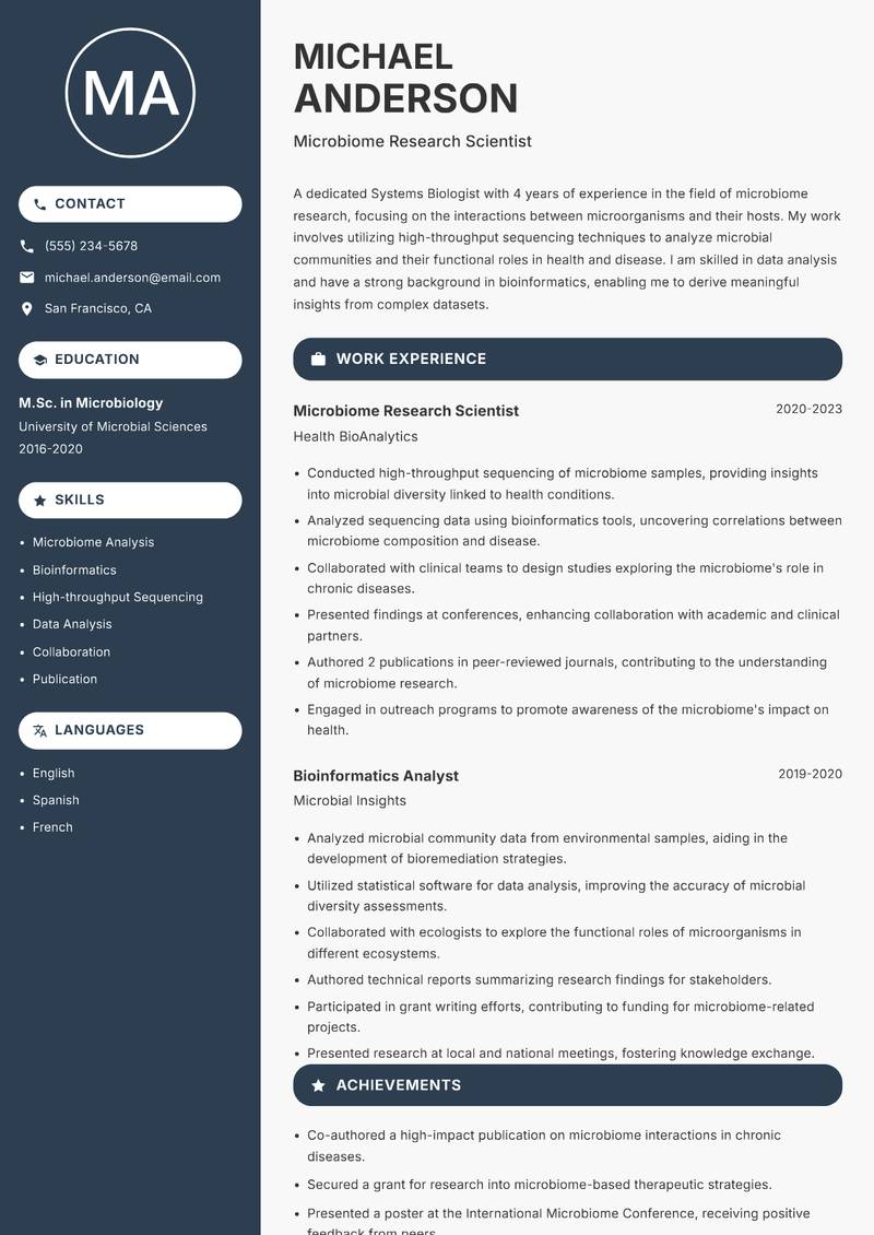 Systems Biologist resume template — Compact