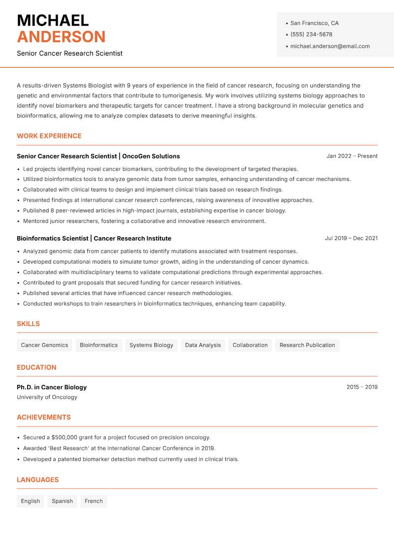 Systems Biologist resume template — Modern Professional