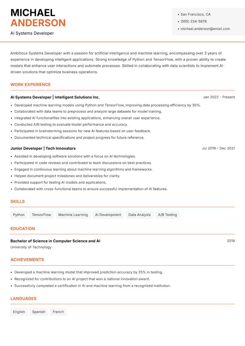 Systems Developer resume template — Modern Professional