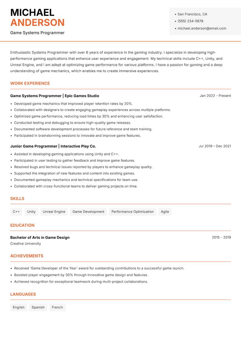 Systems Programmer resume template — Modern Professional
