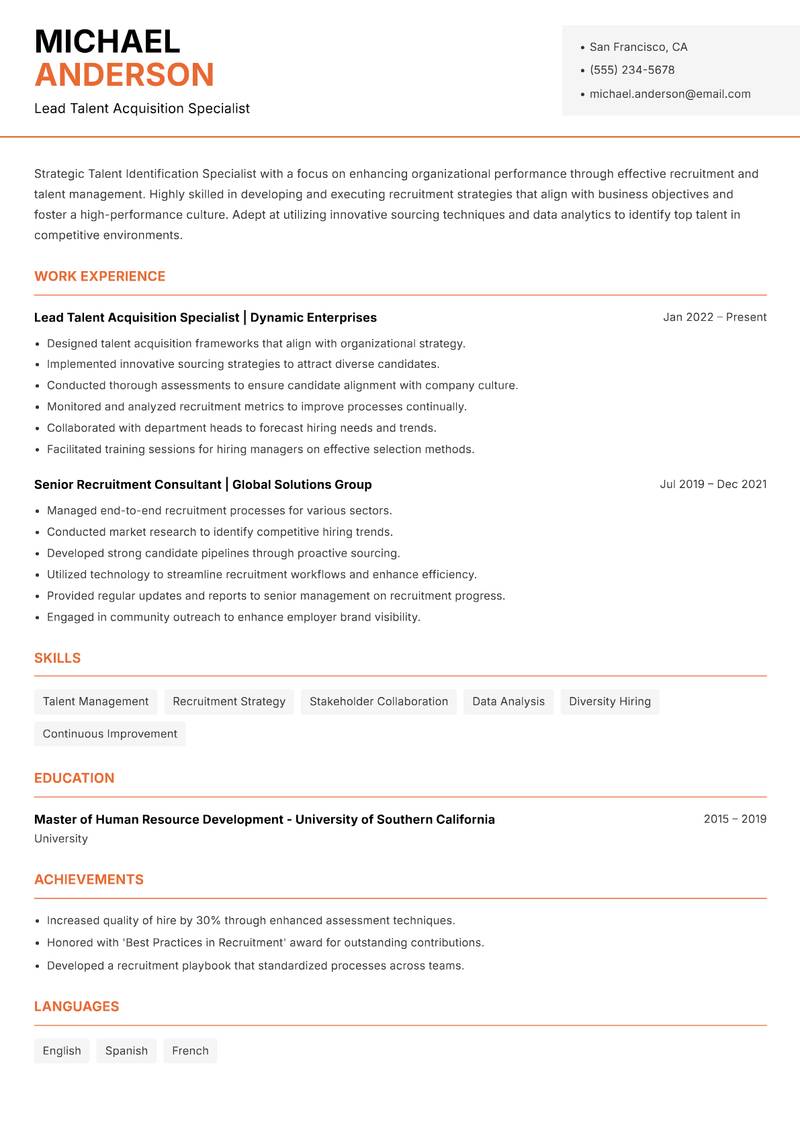 Talent Identification Specialist resume template — Modern Professional