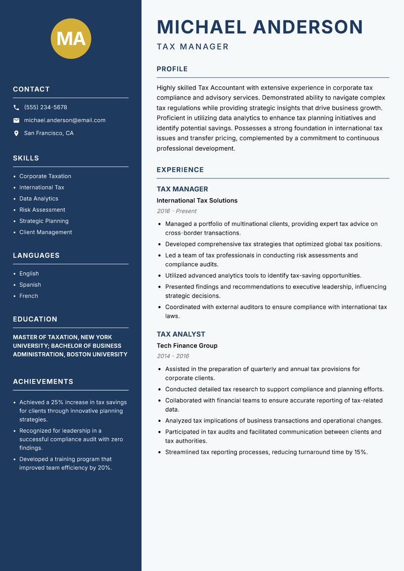 Tax Accountant resume template — Classic Clean
