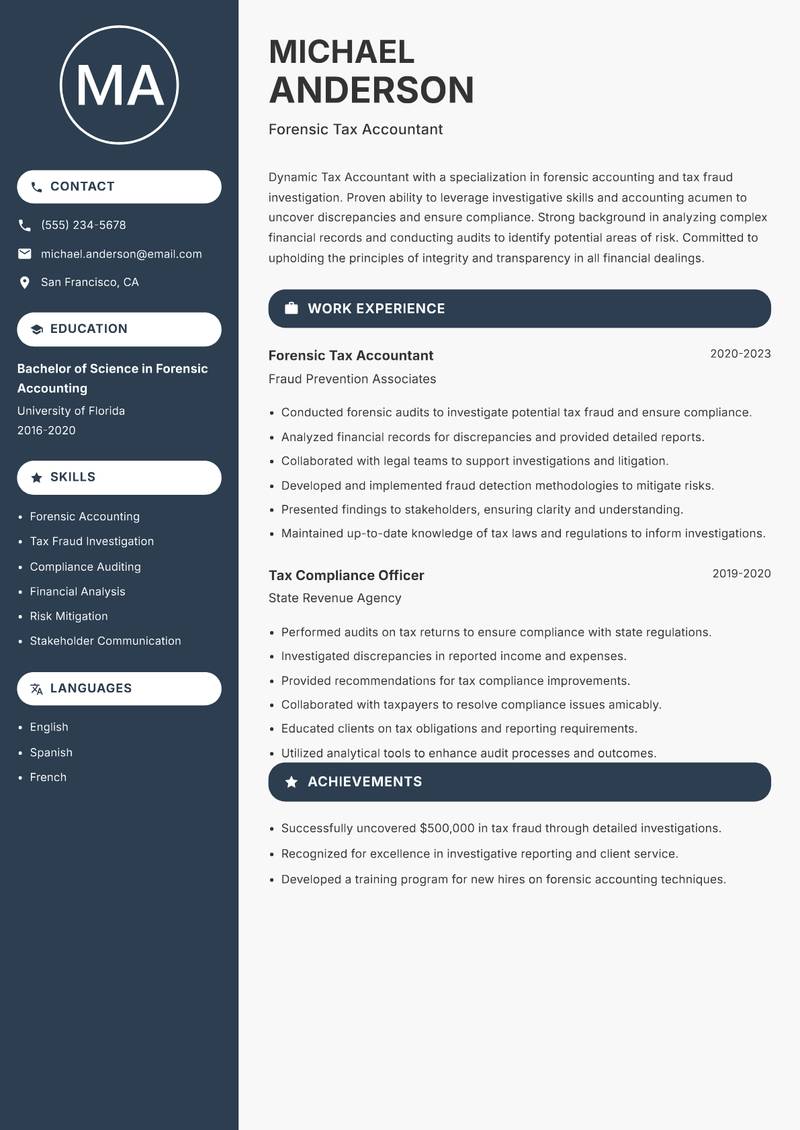 Tax Accountant resume template — Compact