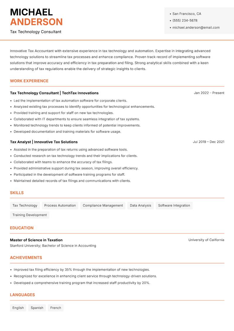 Tax Accountant resume template — Modern Professional