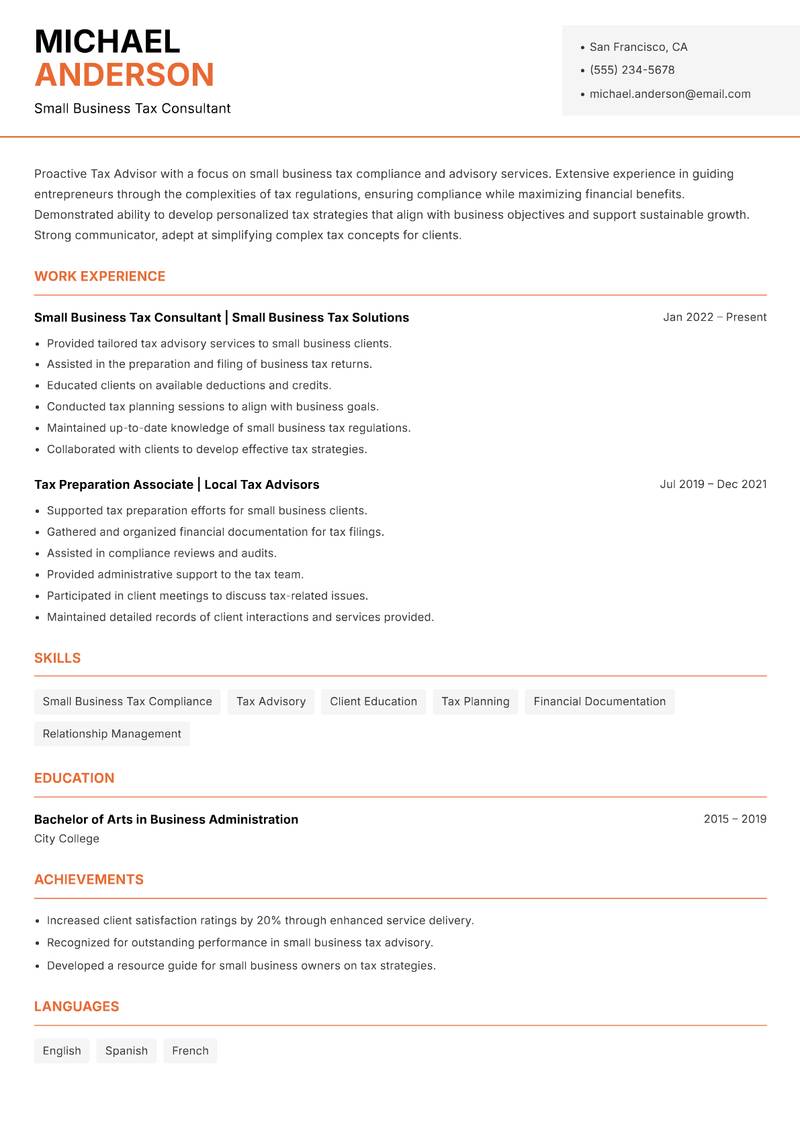 Tax Advisor resume template — Modern Professional