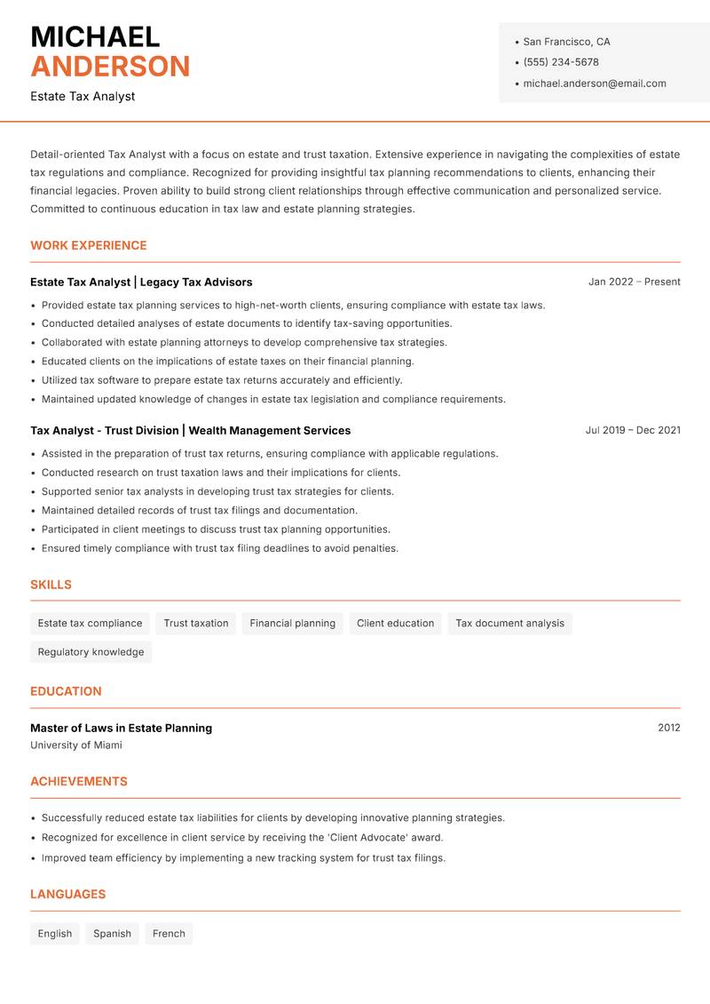 Tax Analyst resume template — Modern Professional