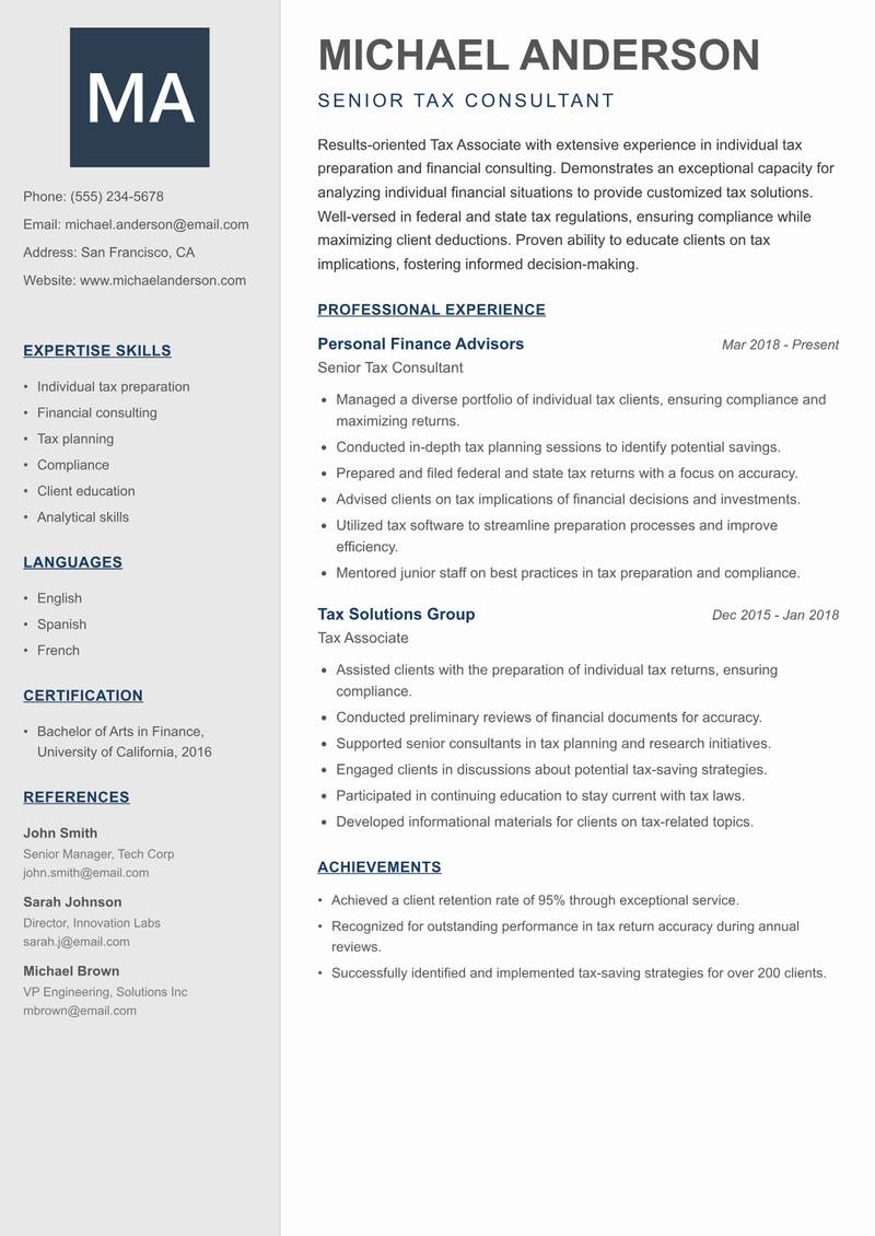 Tax Associate resume template — Creative Minimal