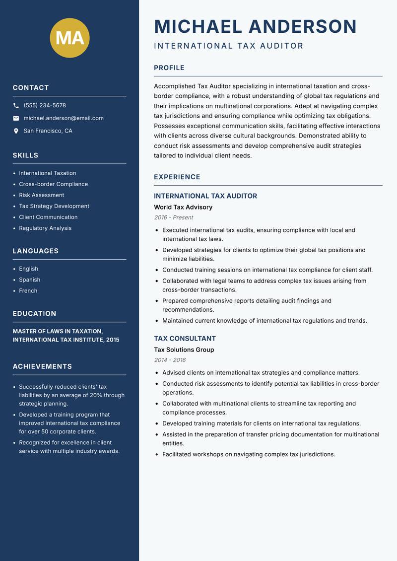 Tax Auditor resume template — Classic Clean