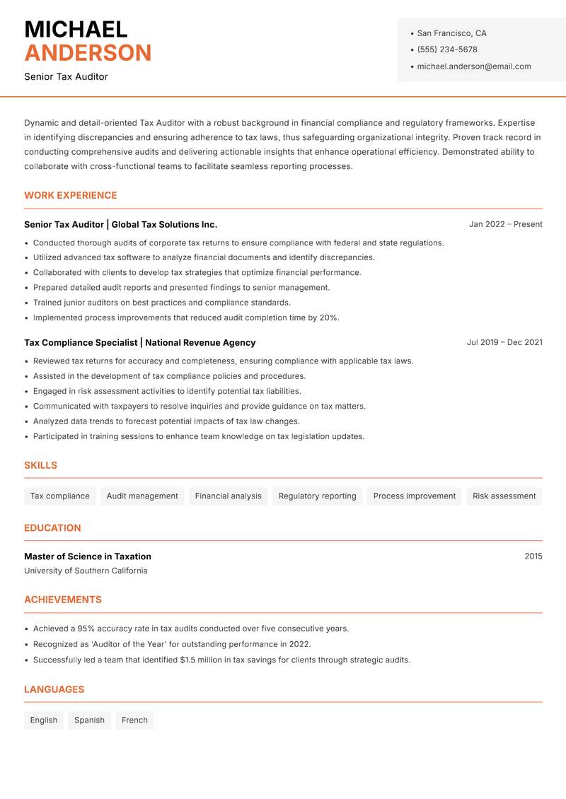 Tax Auditor resume template — Modern Professional